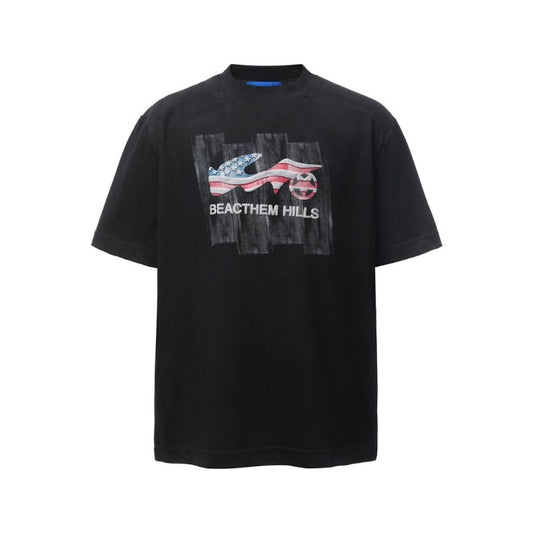 Men's t-shirt - american retro heavyweight double yarn high-quality high street distressed print graphic tee - relaxed fit short sleeve