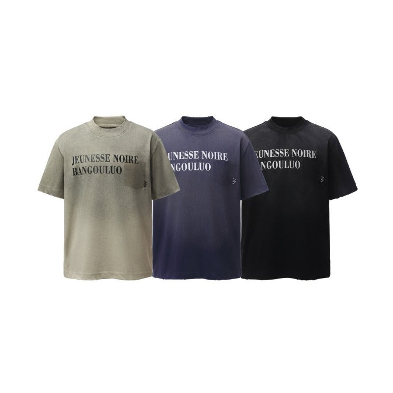 Men's t-shirt - american retro heavyweight double yarn printed graphic tee - distressed design, high street style, relaxed fit short sleeve