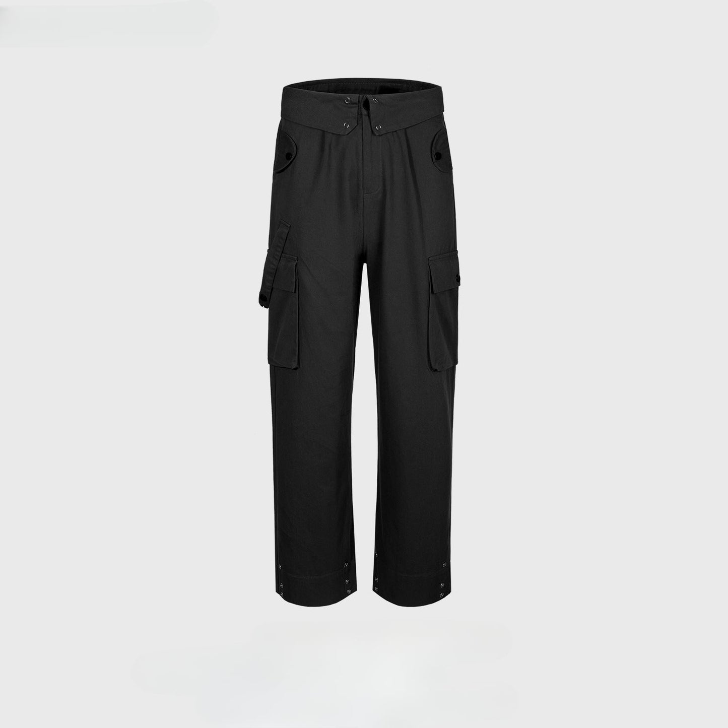 MIJKO Men Vintage Pants MIJKO Straight Multi-Pocket Cut-Over Cuff Waist Casual Pants