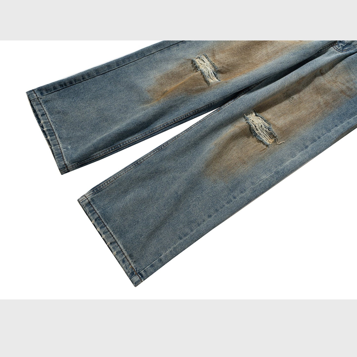 MIJKO Mens Vintage Pants Ripped Straight Old Jeans