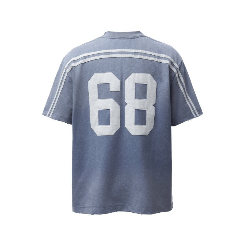 Men's american retro heavyweight double yarn washed printed design crew neck high street loose fit short sleeve t-shirt