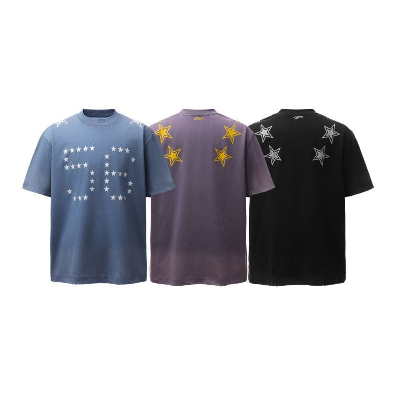Men's t-shirt - american retro heavyweight double yarn printed letter design crew neck high street loose fit short sleeve tee