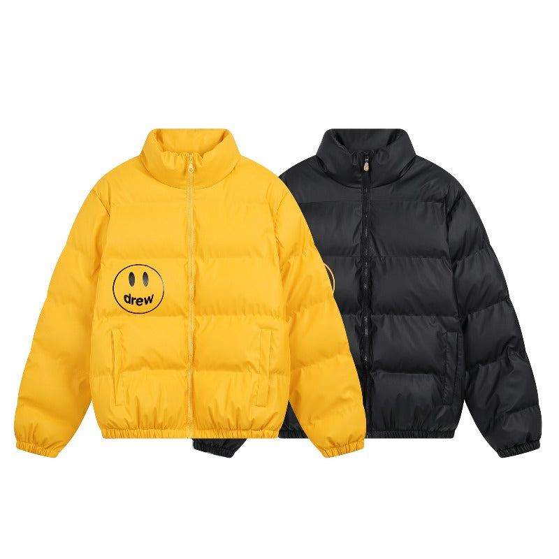 Drew house jacket fall and winter d@ew smiley letter pure color stand collar cotton outwear