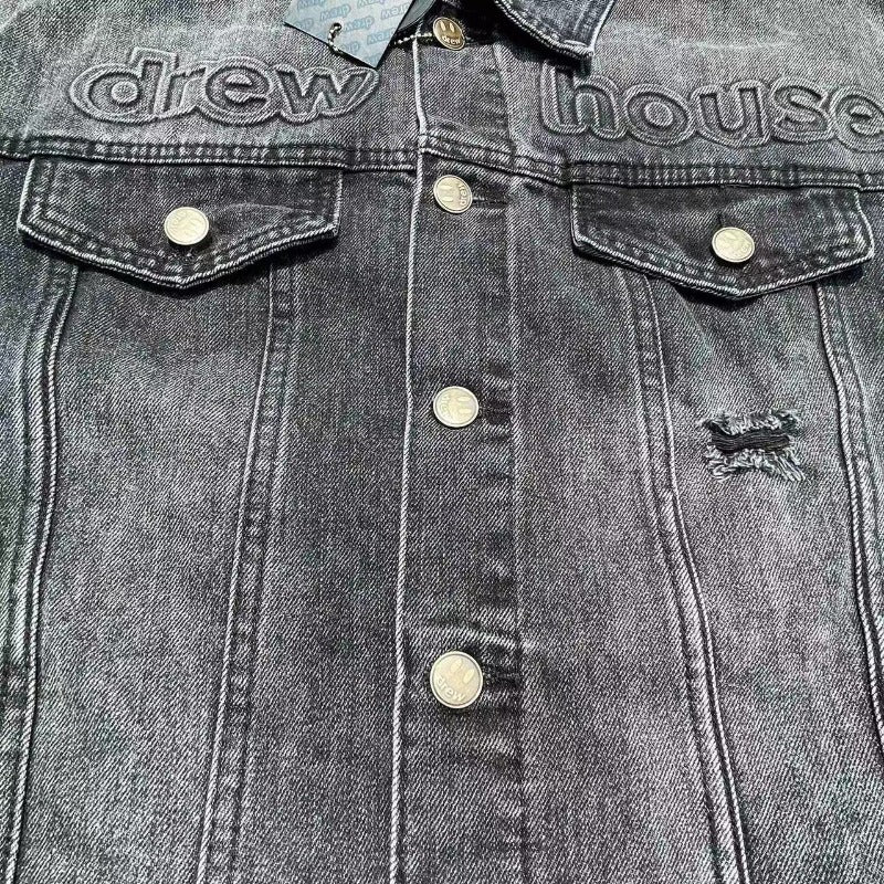 Drew house jacket early spring d@ew washed knife-cut damaged stamped smiley face denim outwear