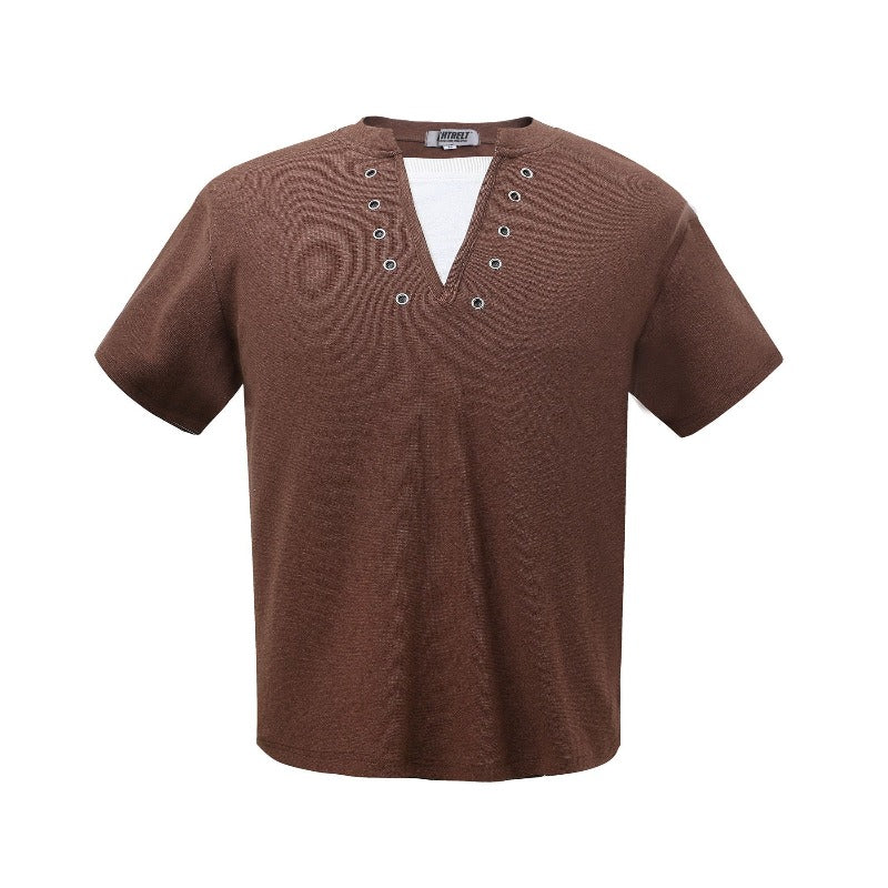 Men t shirt k american retro deconstructed classy street trend fake two-piece design men's short wide cleanfit short sleeve t-shirt