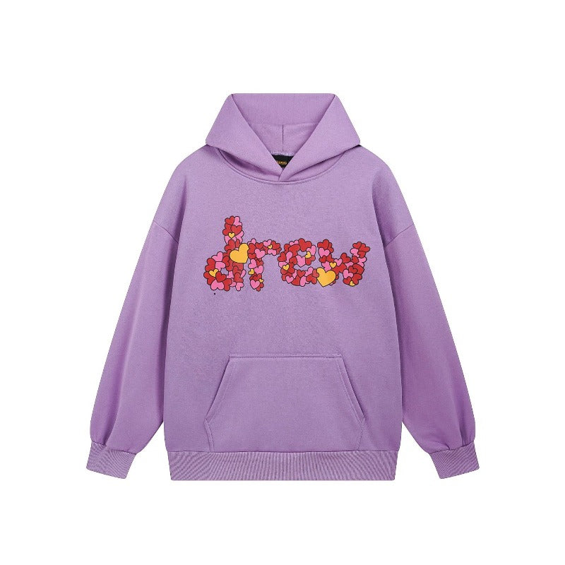 Drew house hoodie fall and winter d@ew heartletter pattern fleece-lined hooded sweatshirt