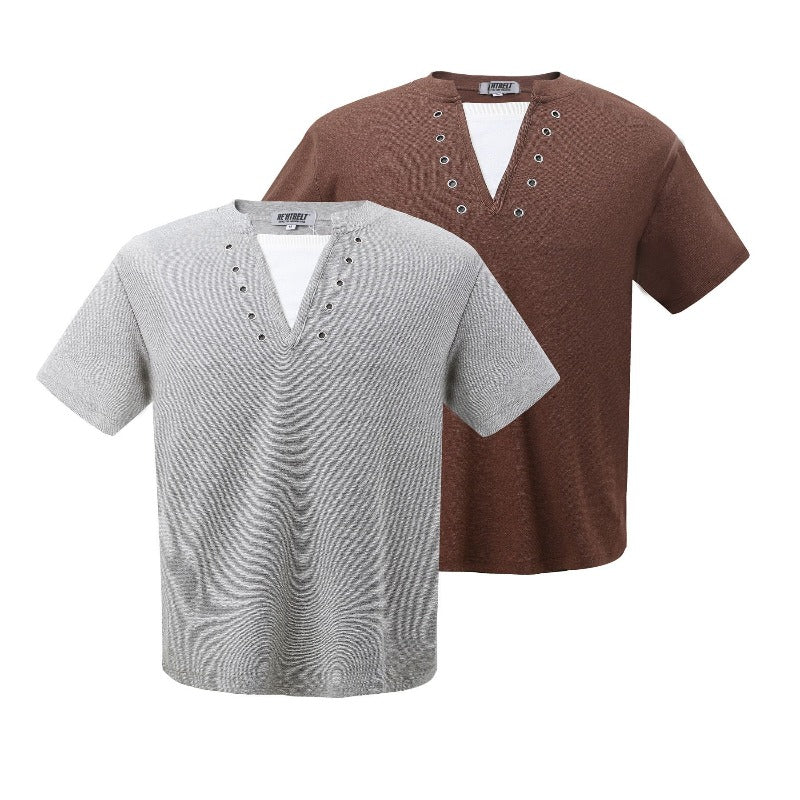 Men t shirt k american retro deconstructed classy street trend fake two-piece design men's short wide cleanfit short sleeve t-shirt