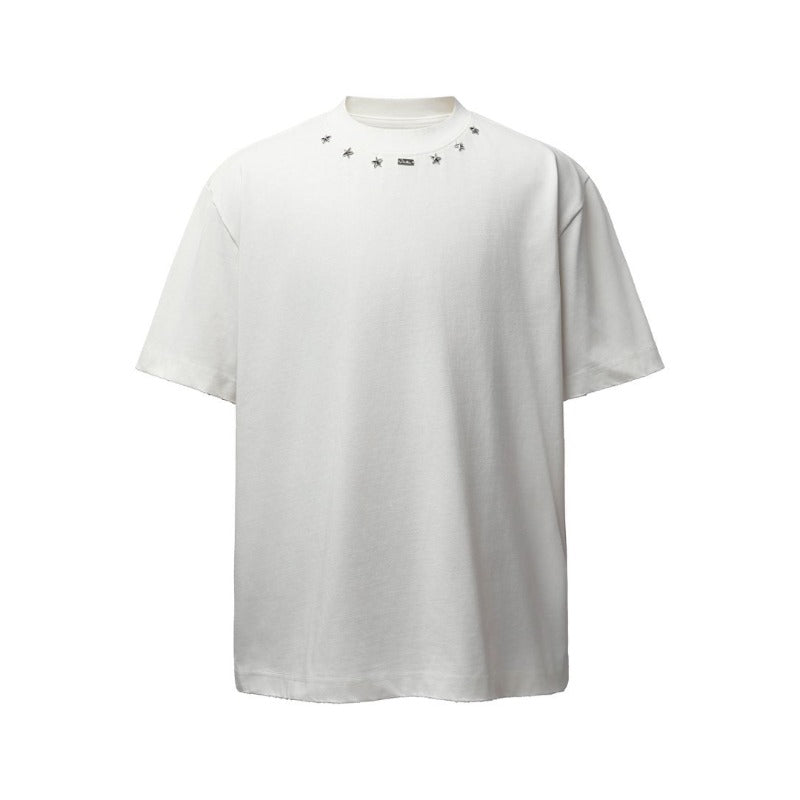 Men's t-shirt: american retro heavyweight double yarn minimalist print design, crew neck, high street style, relaxed fit short sleeve tee