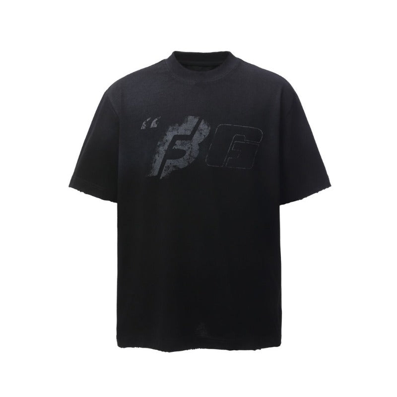 Men's t-shirt - american retro heavyweight double yarn washed & distressed print design - men's high street oversized short sleeve tee