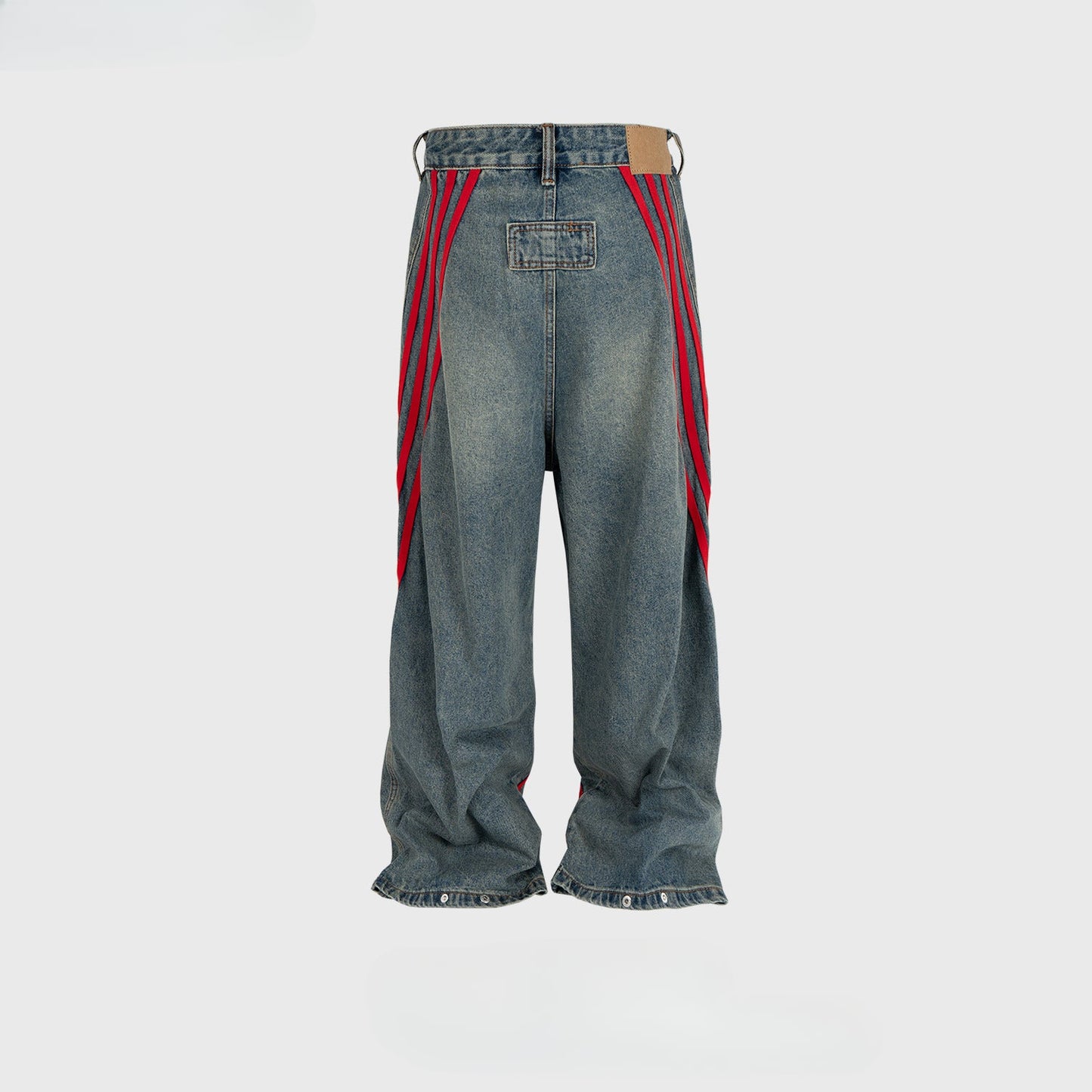 MIJKO Men's Vintage Pants MIJKO Jeans Splicing Men's and Women's Button Pants Long Pants