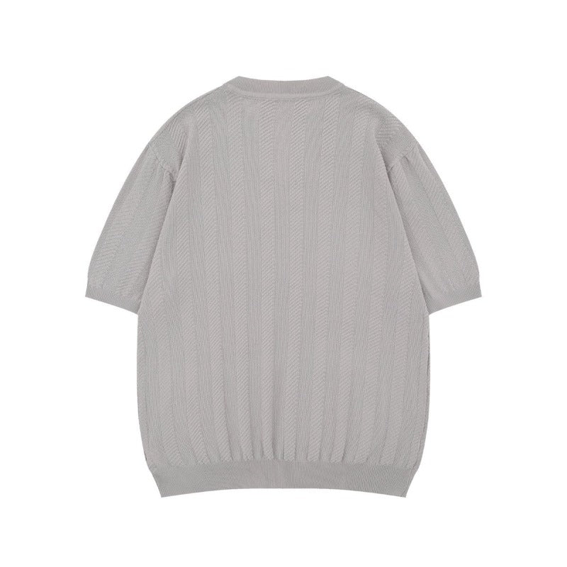 Men t shirt american summer street trendy old money style retropure color design loose men's v neck knitting shirt short sleeve t-shirt