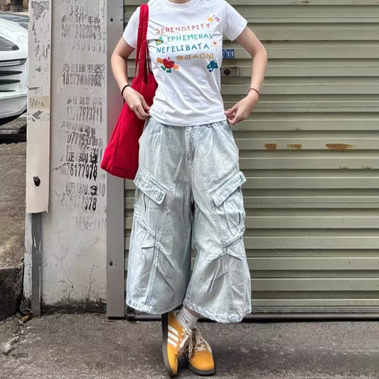 Women's jeans women's loose retro tooling cropped pants