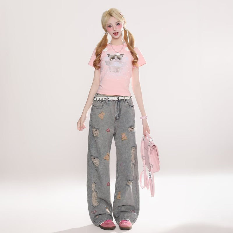 Women jeans ripped women summer