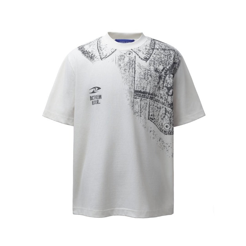 Men's t-shirt: american retro heavyweight double yarn high-quality creative print design, men's crew neck loose fit short sleeve t-shirt