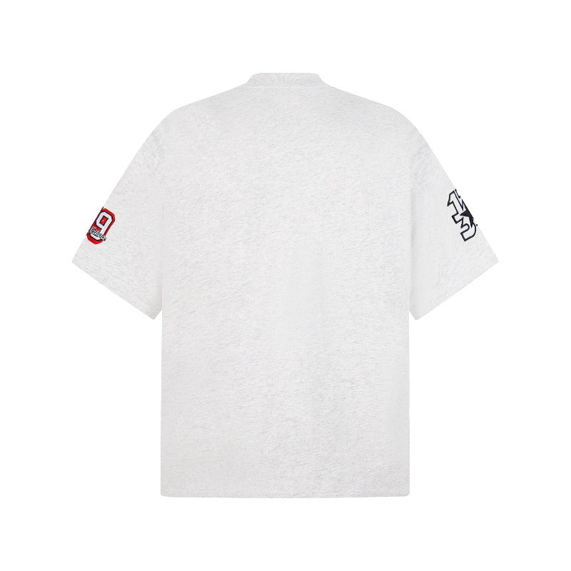 Men's t-shirt - american retro unisex short sleeve tee with embroidered badge design - high street style oversized t-shirt