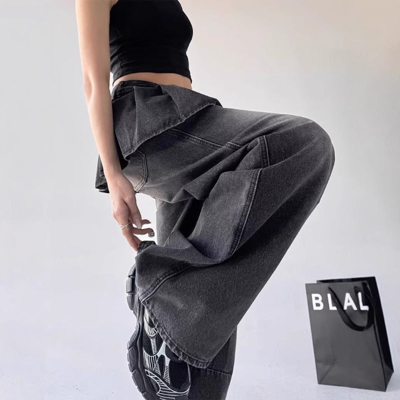 Women's jeans retro fake two-piece jeans for women