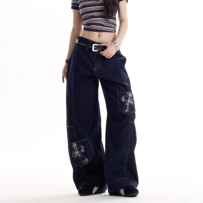 Women jeans retro women loose wide legs