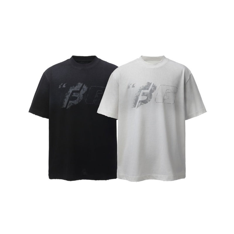 Men's t-shirt - american retro heavyweight double yarn washed & distressed print design - men's high street oversized short sleeve tee