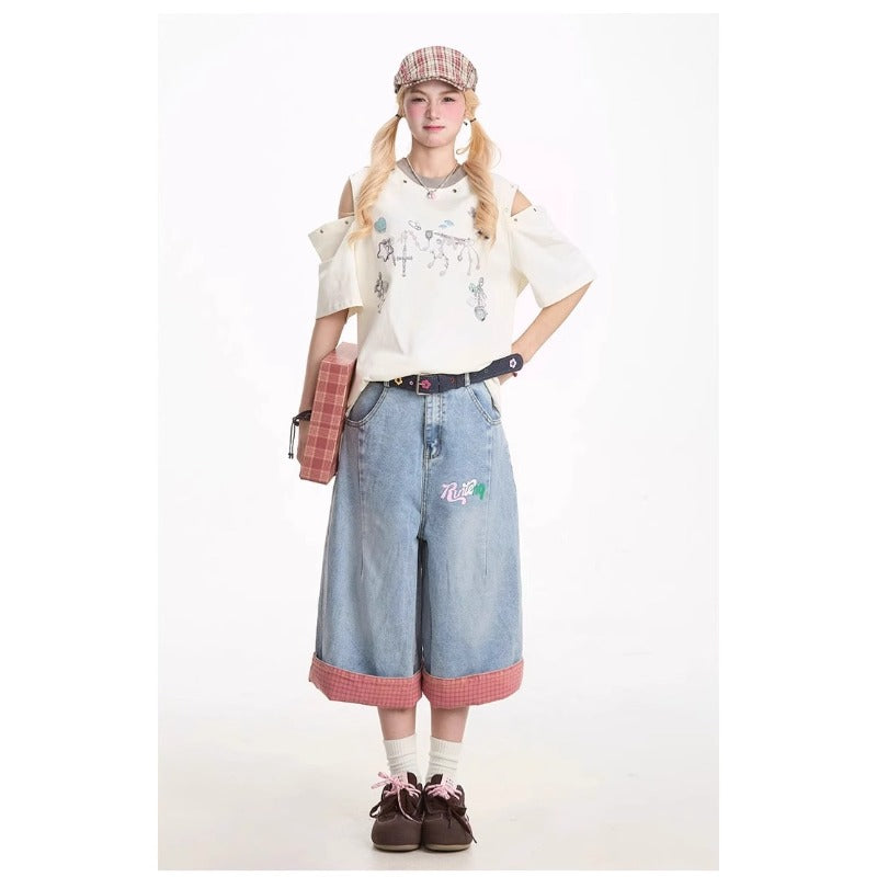 Women jeans retro women's high waist cropped jeans