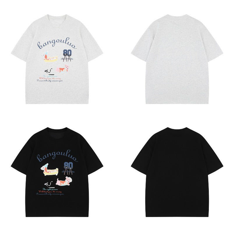 Men's t-shirt - american streetwear style, summer unisex, premium retro cartoon design, men's loose fit short sleeve tee