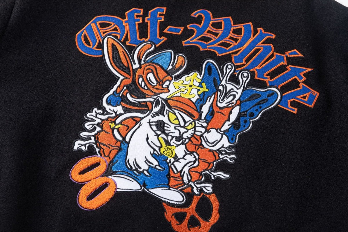Off White Jacket Spring and Autumn OW Cartoon Animal Pattern Baseball Jacket Jacket