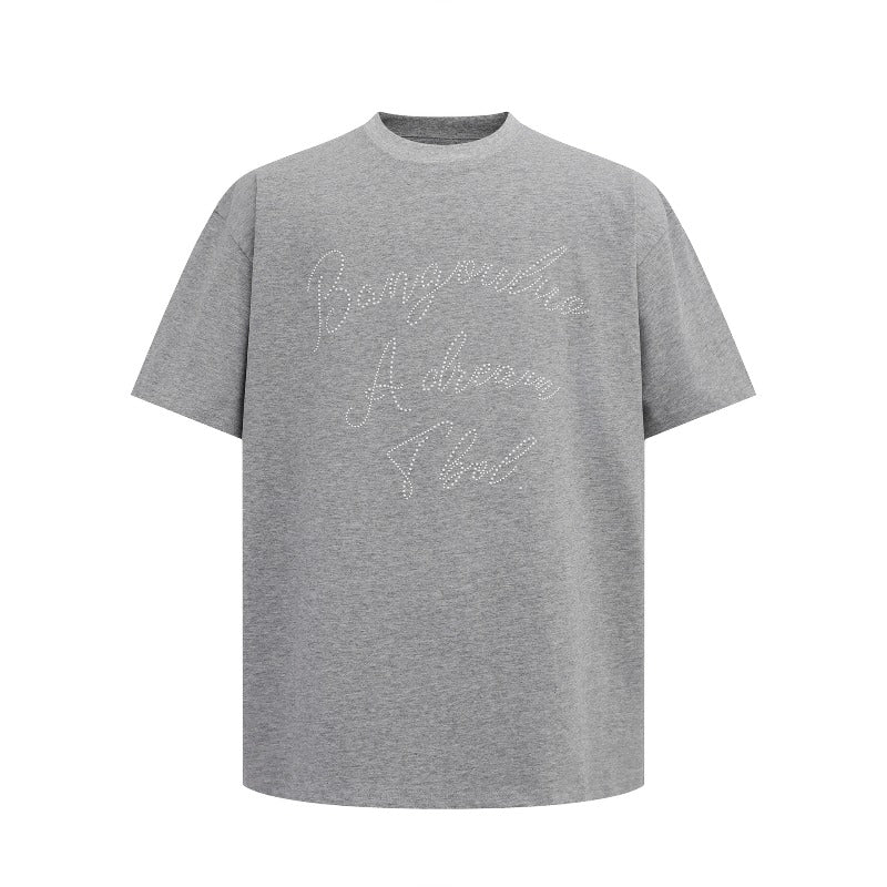 Men's t-shirt: american streetwear summer unisex premium minimalist beaded design loose fit short sleeve tee
