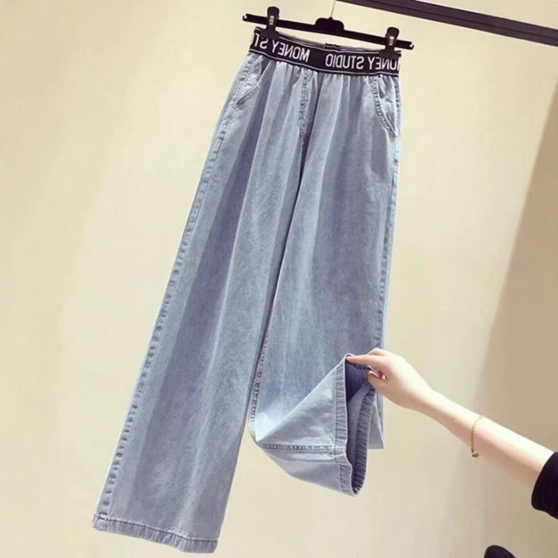 Women's jeans women's spring and summer high-waisted wide-leg pants