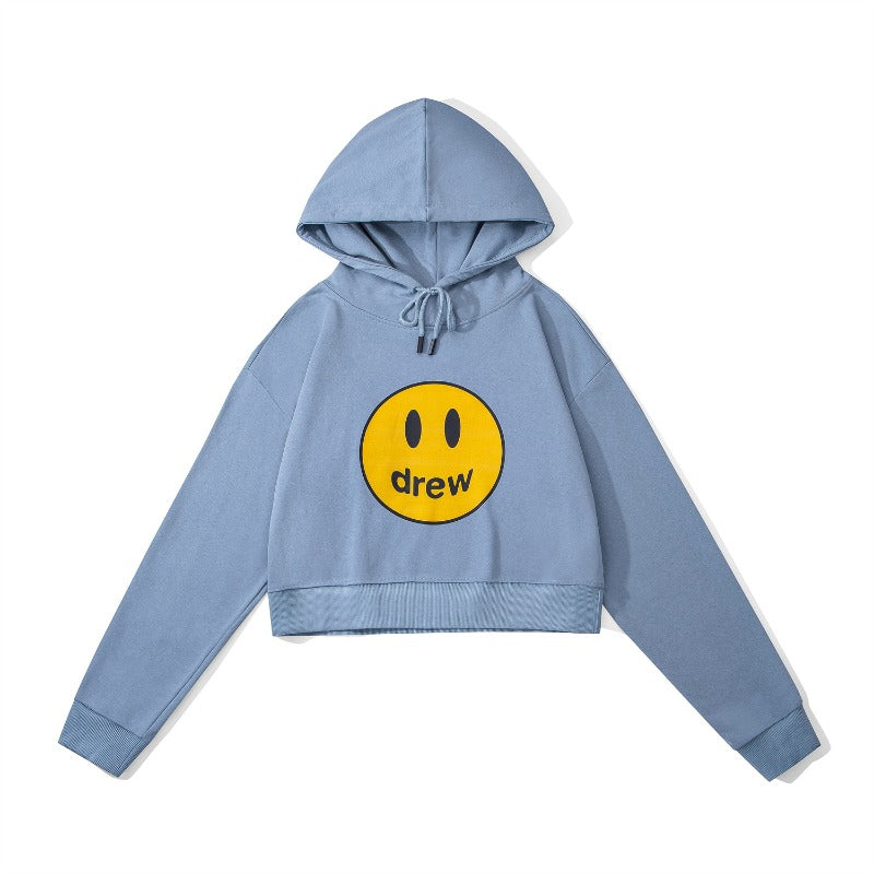 Drew house hoodie - early autumn d@ew smiley face letter print cropped hoodie (women's)