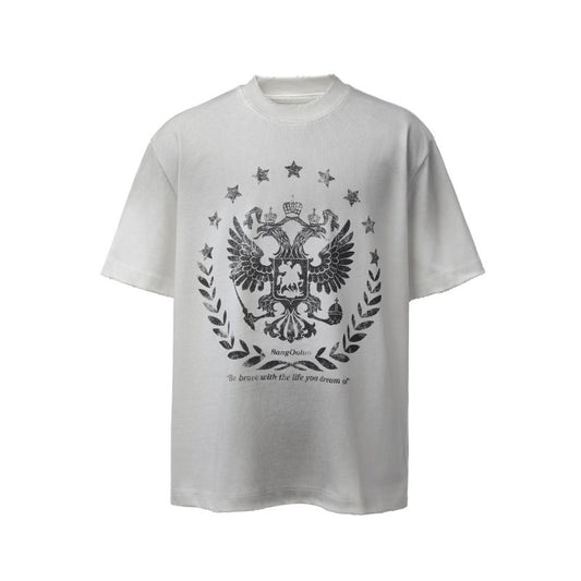 Men's t-shirt - american retro heavyweight double yarn distressed print design, men's high street oversized short sleeve tee