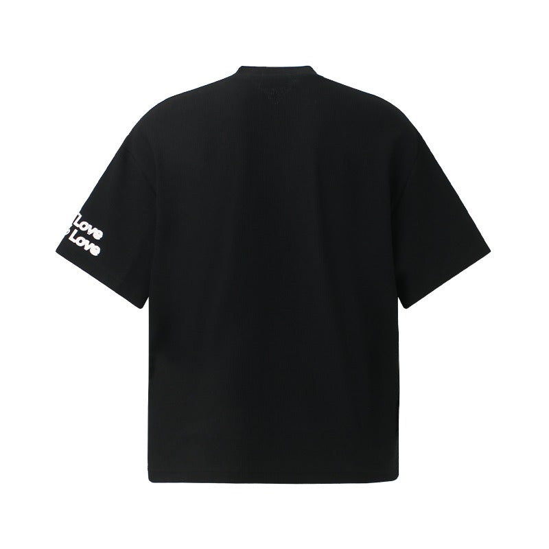 Men t shirt t american retrocouple street trendy waffle grids fun graffiti design high street men's loose small round neck t-shirt