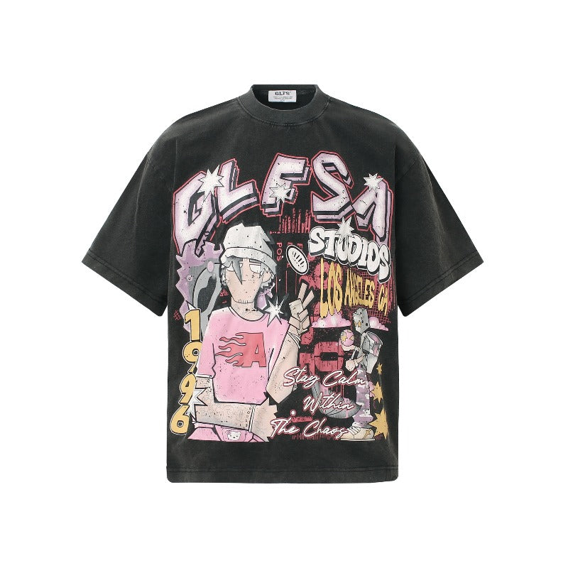 Men's t-shirt - american streetwear summer subculture hip-hop unisex high-end cartoon design loose fit short sleeve tee