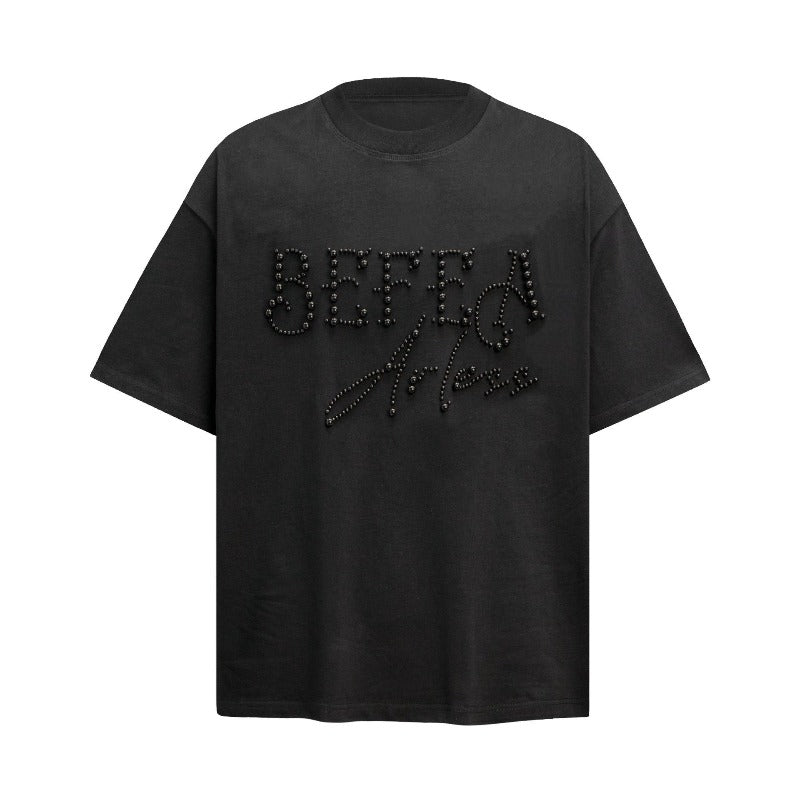 Men's t-shirt: american street style summer beaded graphic design, oversized premium heavyweight short sleeve tee
