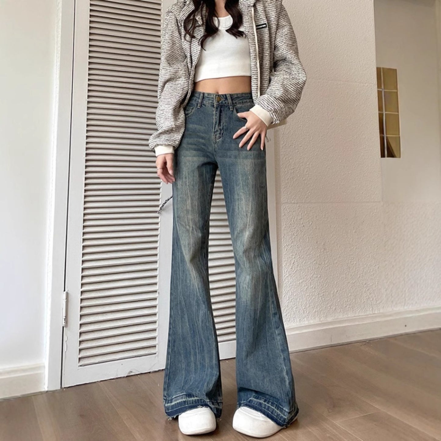 Women jeans retrospring & fallhigh waist slightly flared