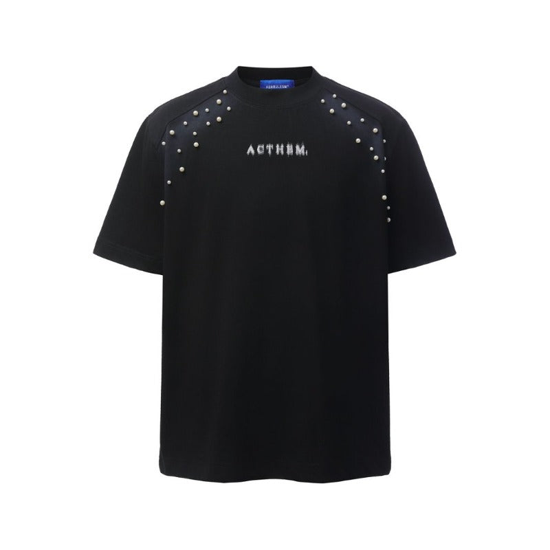 Men's t-shirt: american retro heavyweight double yarn high-quality high-street spray paint beaded design loose fit short sleeve tee