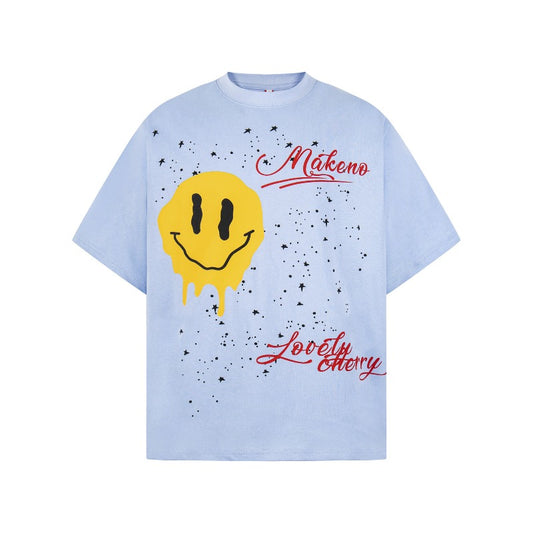 Men's t-shirt - american retro unisex smiley face print short sleeve design - men's high street loose fit tee