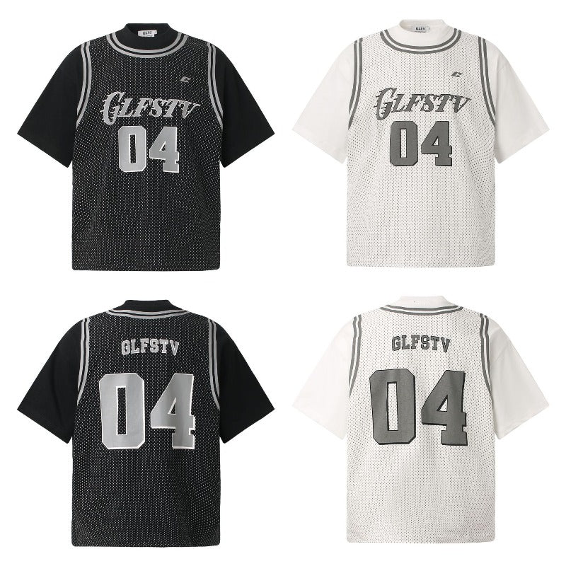 Men's t-shirt - american retro couple style, premium high street basketball jersey print design, men's loose fit crew neck short sleeve t-shirt