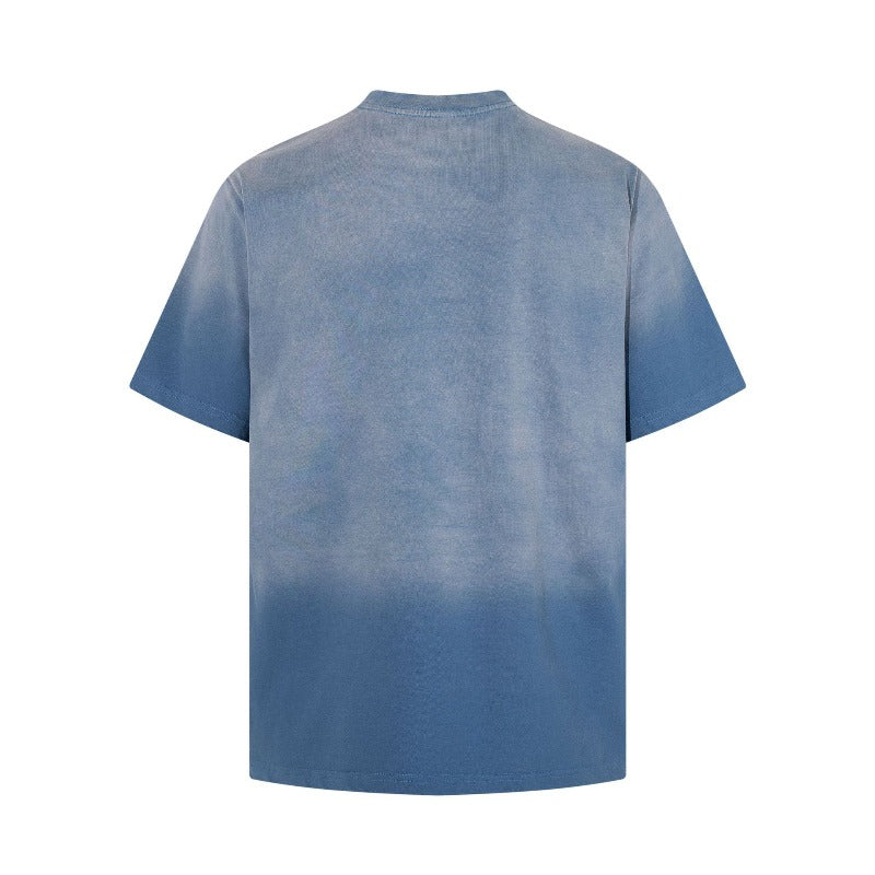 Men's t-shirt - american retro unisex style, washed and distressed print design, crew neck, men's high street slim fit short sleeve tee