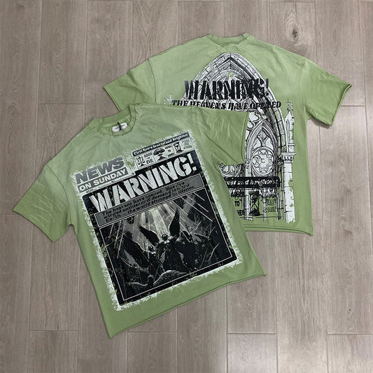 First Row T Shirts Breaking News Warning From Heaven Cropped Tee 2026ss European and American Street Trend Brand