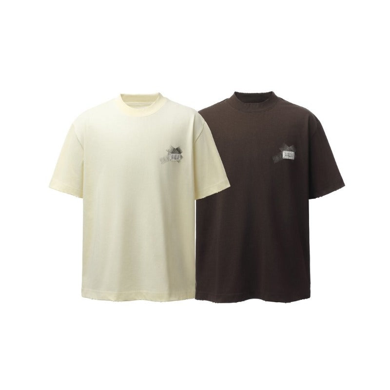 Men's t-shirt: american retro heavyweight double yarn minimalist print design, crew neck, high street style, relaxed fit short sleeve tee