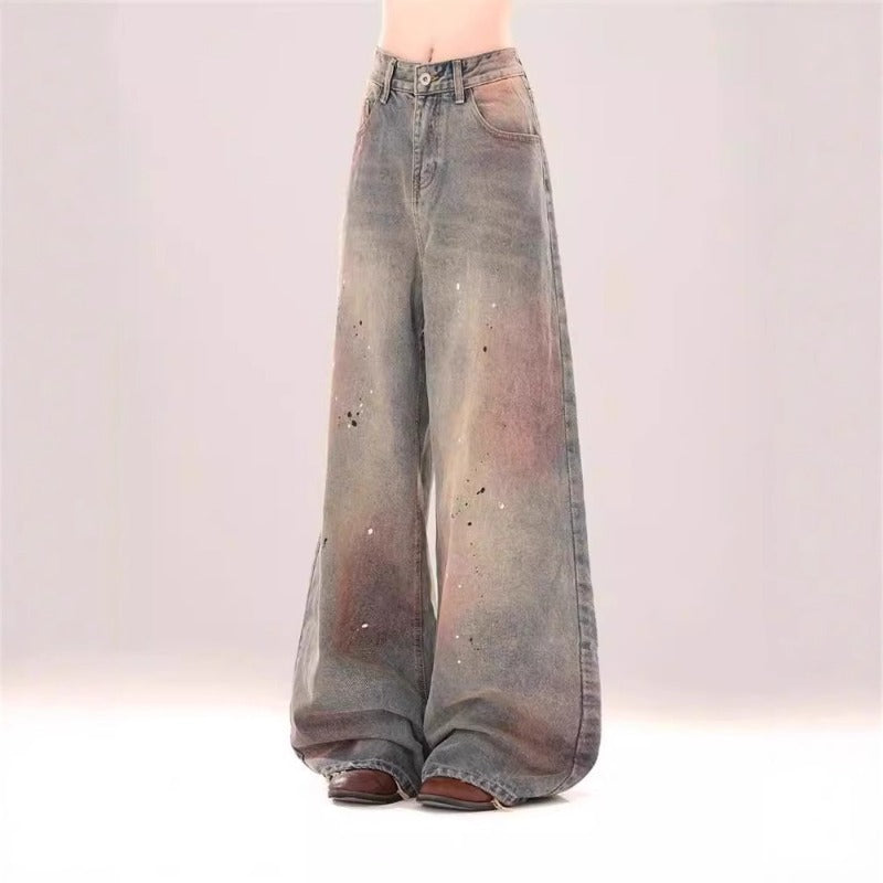 Women jeans gradual change tie-dye splash ink