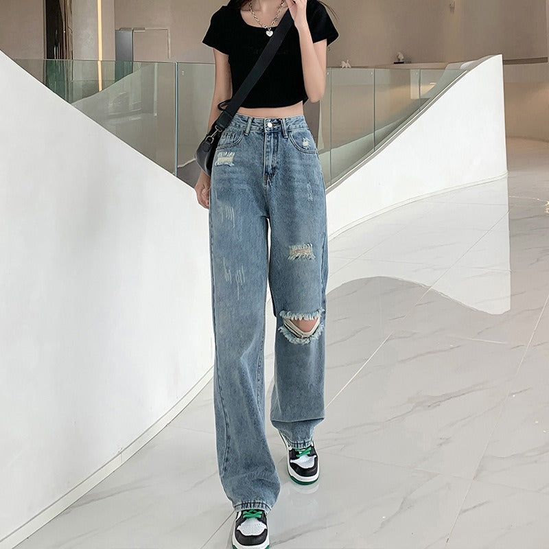 Women jeans ripped summer spring autumn high waist