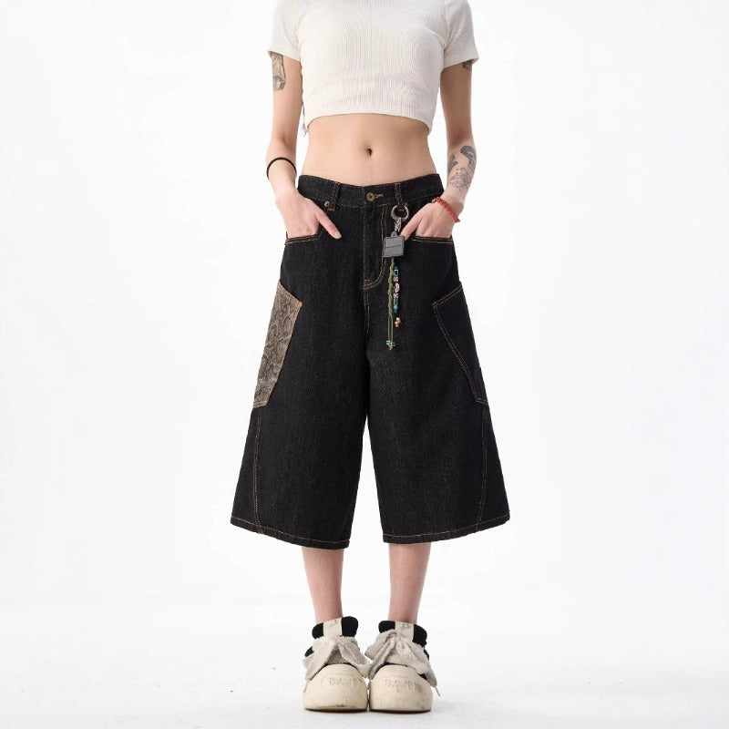 Women's jeans retro women's loose cropped pants