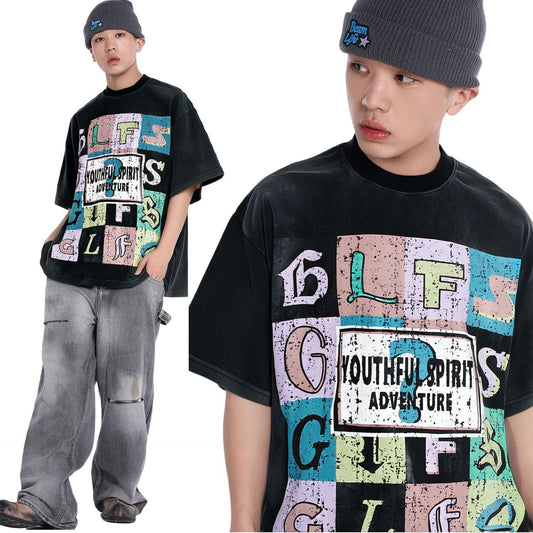 Unisex T-shirts Summer Color Fun Picture Men's Loose Short Sleeve T-Shirt