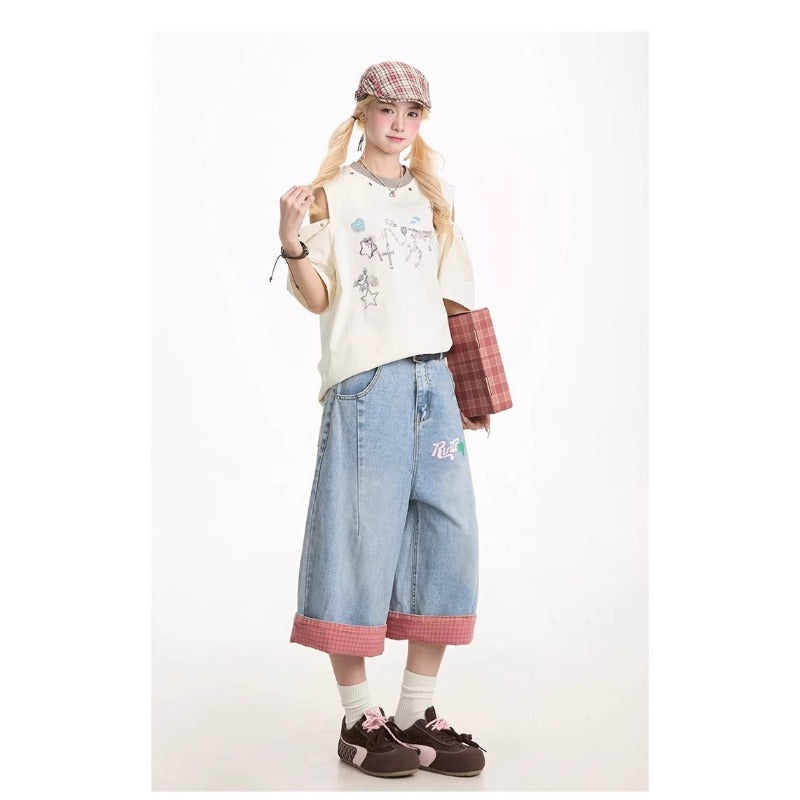 Women jeans retro women's high waist cropped jeans