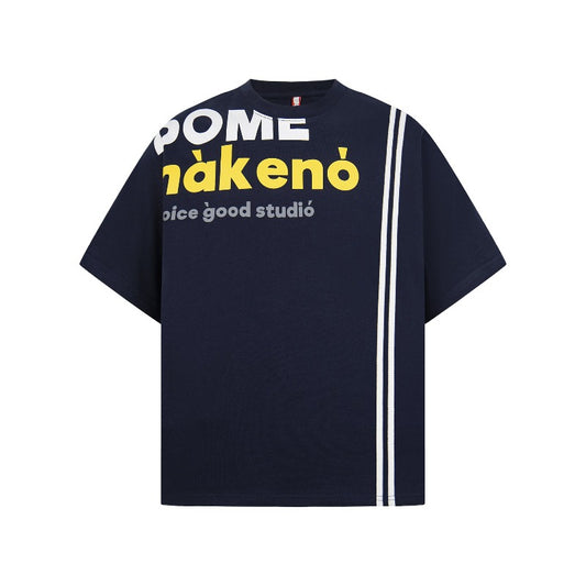 Men's t-shirt - american retro unisex letter print striped short sleeve design - men's high street loose fit tee
