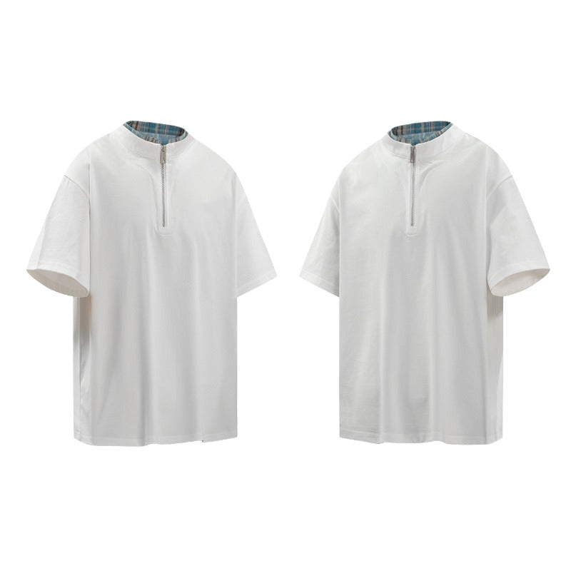 Men's t-shirt - american streetwear retro faux two-piece design, relaxed fit, premium quality, cool-touch short sleeve tee
