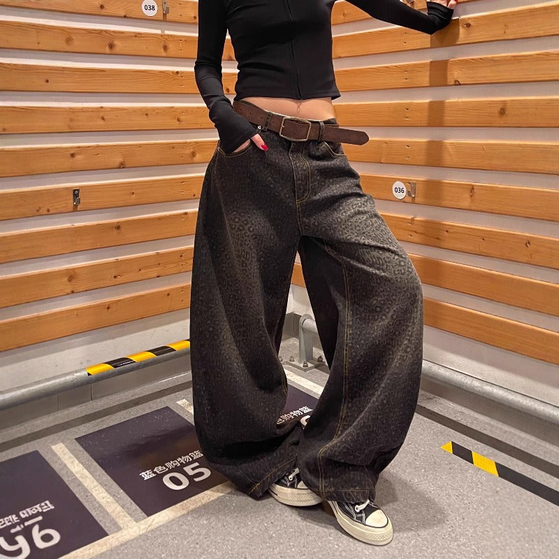 Women jeans gradual change leopard print women summer high waist