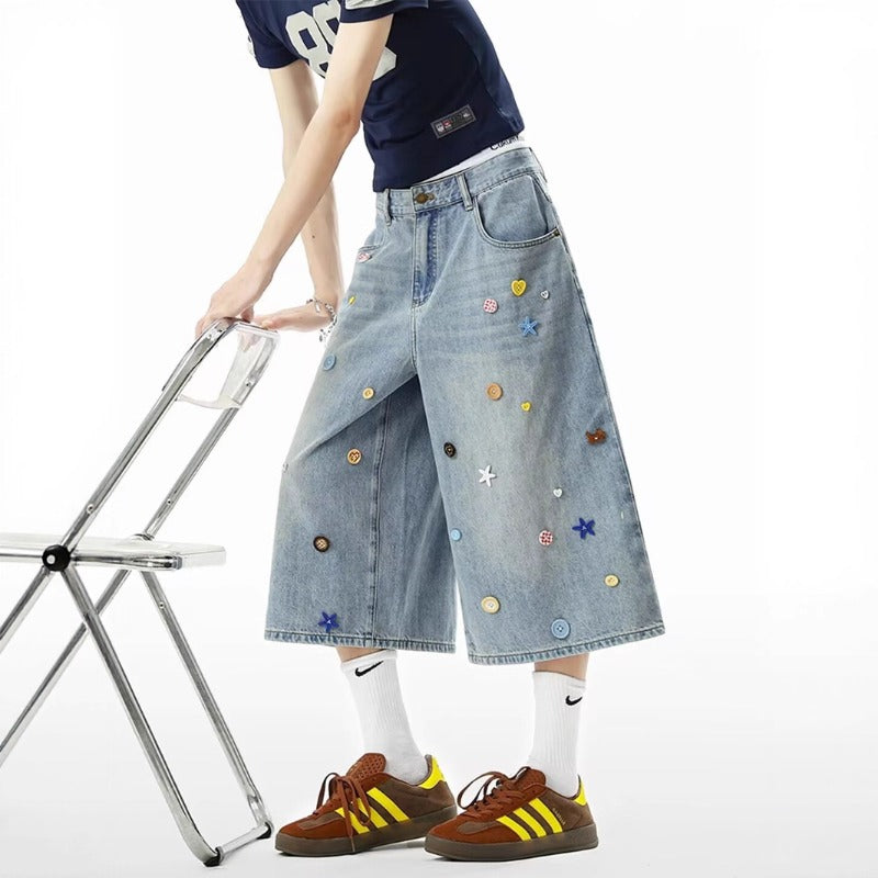 Women's jeans retro women's summer loose cropped pants