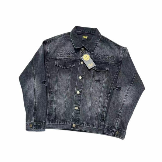 Drew house jacket early spring d@ew washed knife-cut damaged stamped smiley face denim outwear