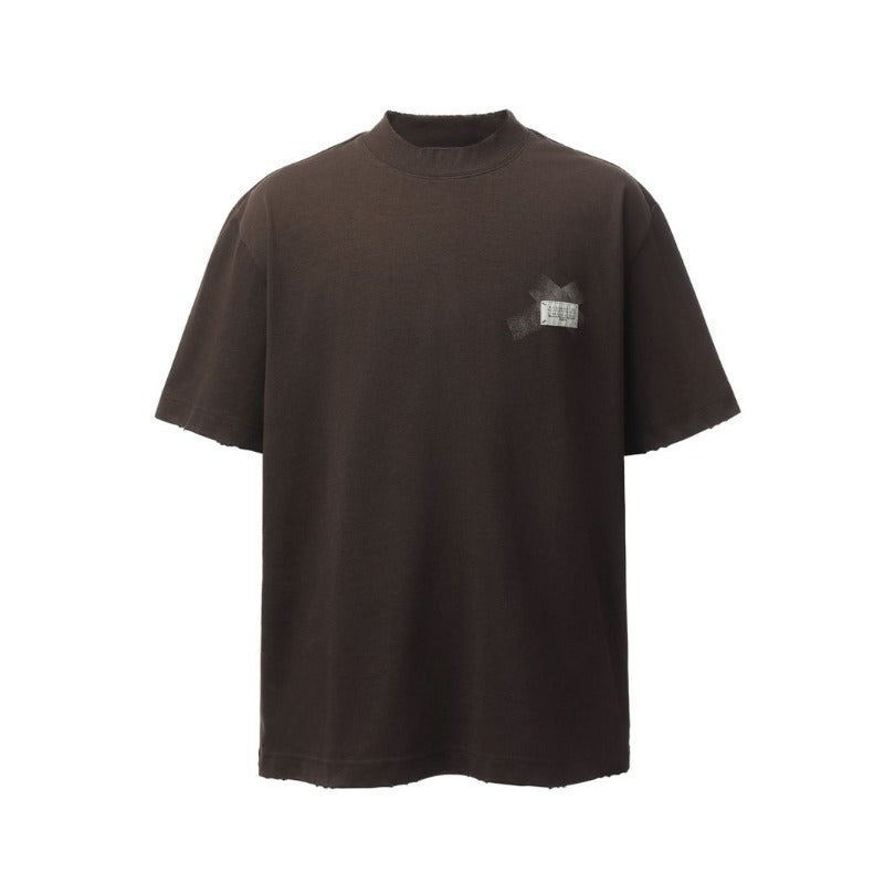 Men's t-shirt: american retro heavyweight double yarn minimalist print design, crew neck, high street style, relaxed fit short sleeve tee